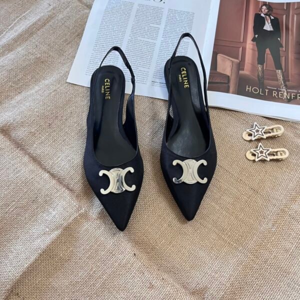 CEL Triomphe Slingback Pumps Black Satin - Heels