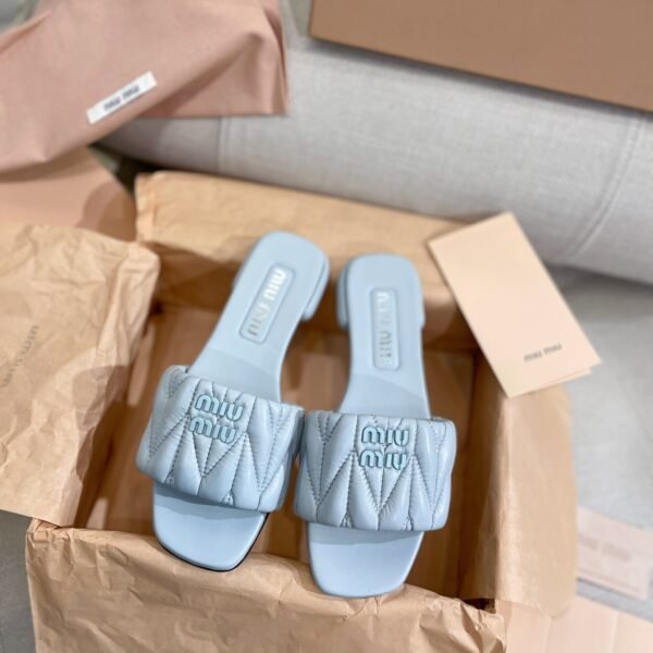 MIU Quilted Logo Slides Light Blue - Slides