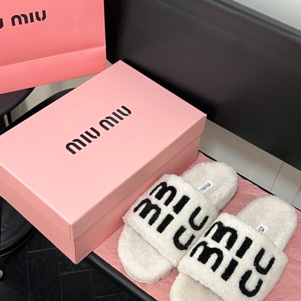 MIU Shearling Logo Slides - Slides