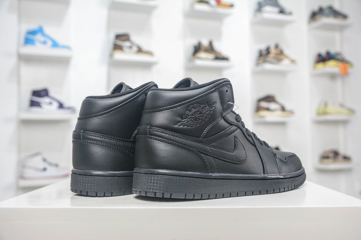 NK Air Jordan 1 Mid Triple Black Black Leather - Sneakers - Image 6