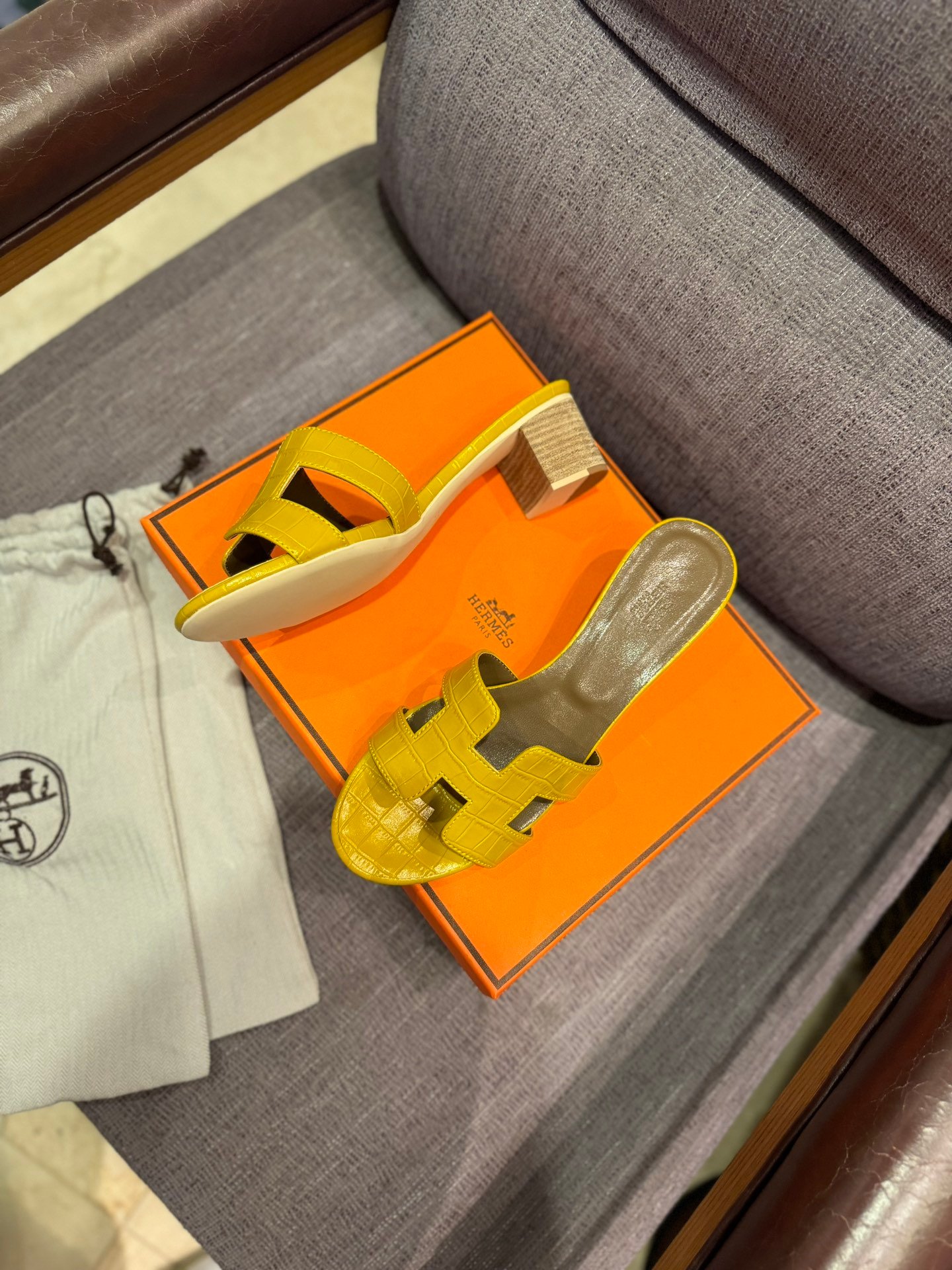HM Oran Sandals Yellow Crocodile Embossed Leather - Sandals - Image 3