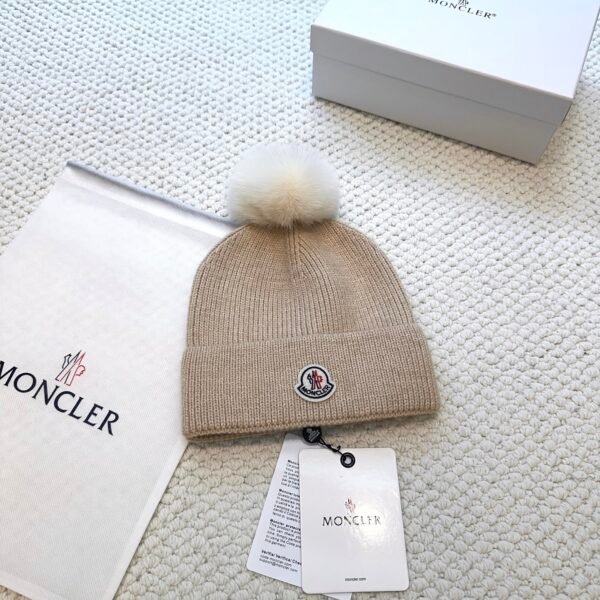 MCL Pom Pom Beanie Beige Wool - Hat