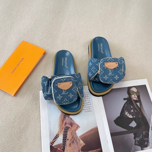 LV Paseo Flat Comfort Denim Monogram - Slides