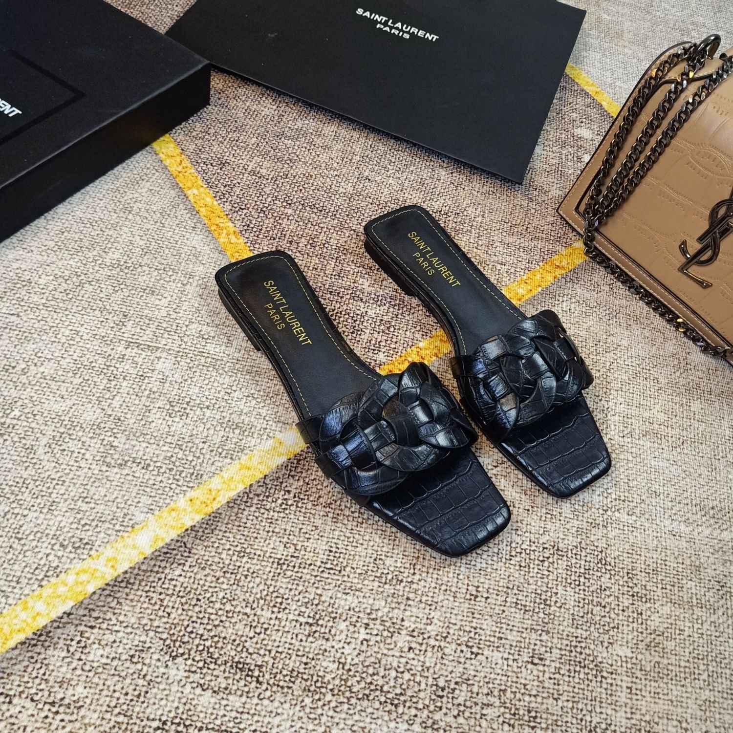 YSL Nu Pieds Tribute Brown Croc-Embossed Leather - Sandals - Image 7
