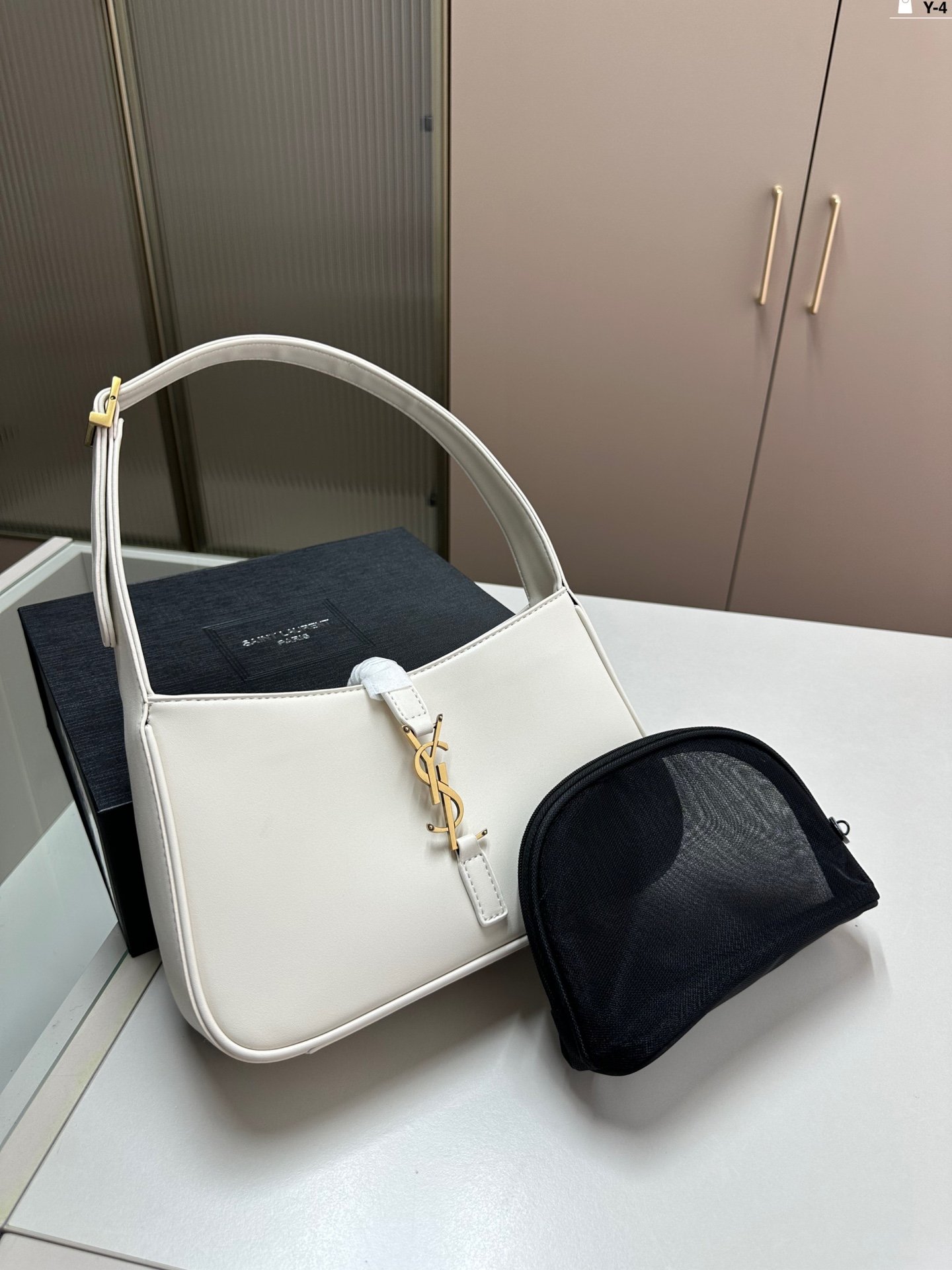 YSL Le 5 à 7 Hobo Beige/Black/White Leather - Bag - Image 3
