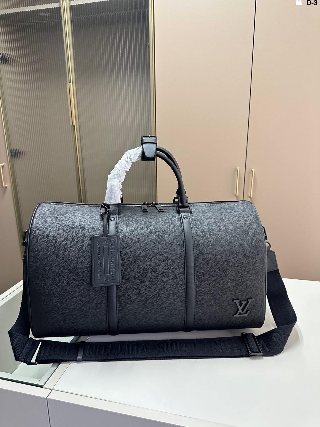 LV Keepall Bandoulière 55 Black Taiga Leather - Bag