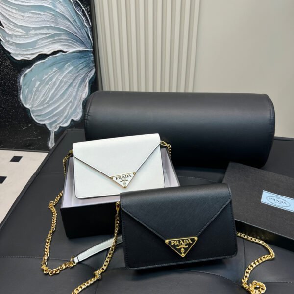 PR Saffiano Leather Envelope Black/White - Bag