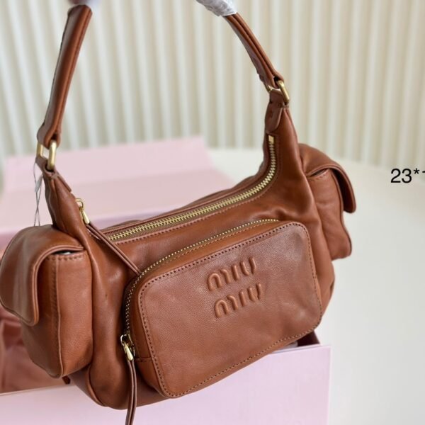 MIU Wander Matelassé Hobo Brown Leather - Bag