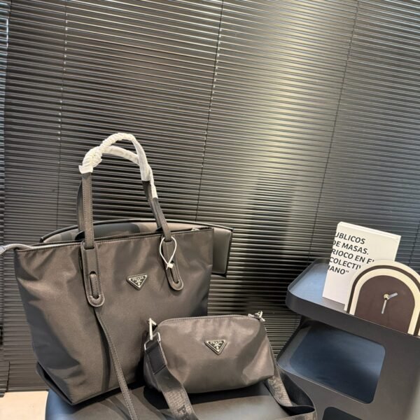 PR Re-Nylon Double Tote Black Nylon - Bag