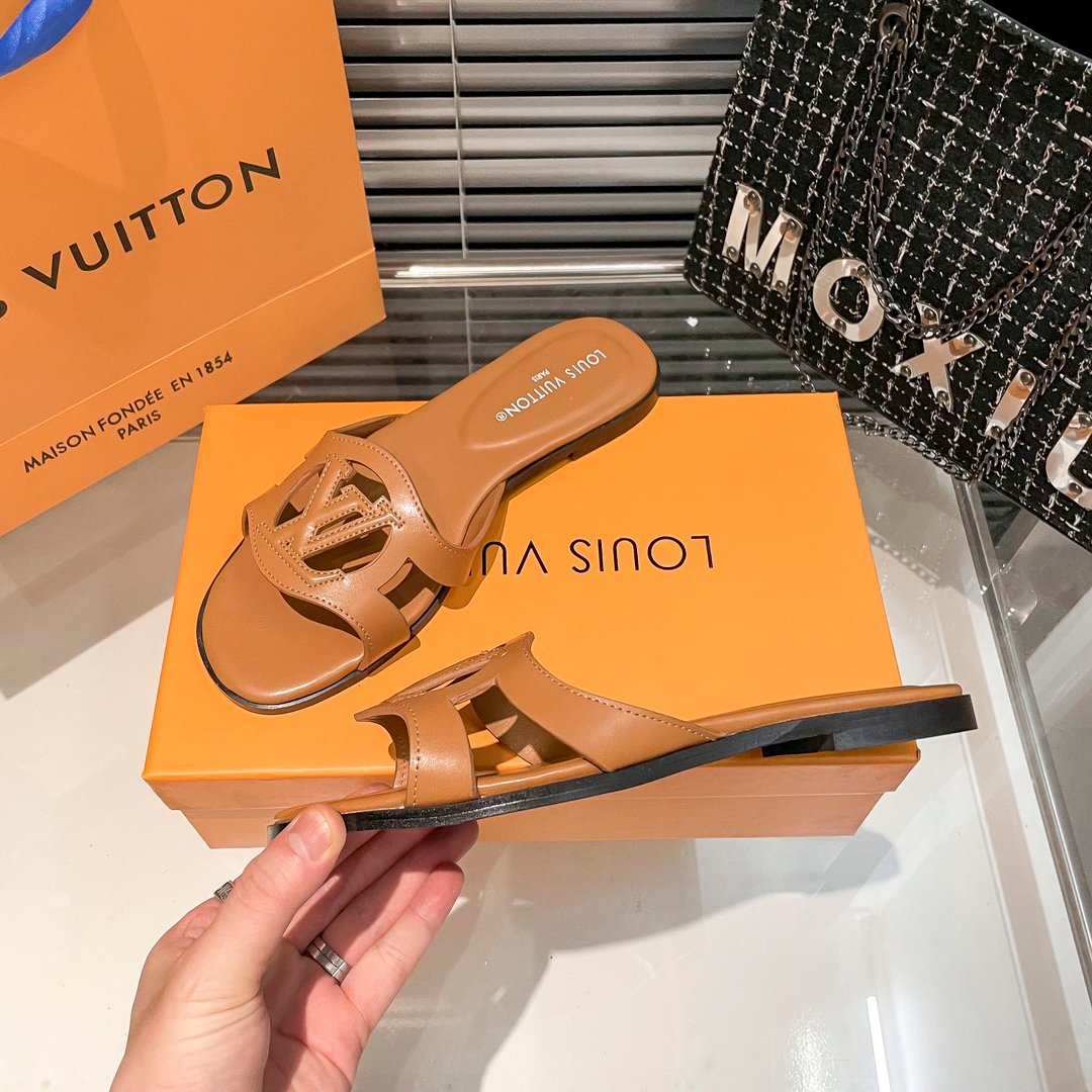 LV Paseo Flat Comfort Mule Tan Leather - Slides - Image 5