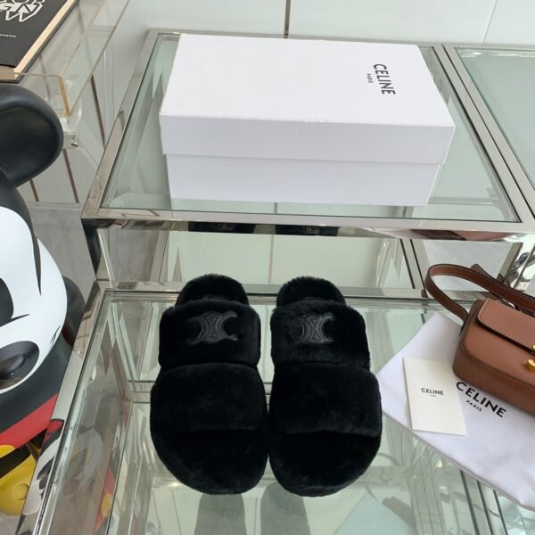 CEL Triomphe Furry Slides Black - Slides