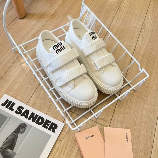 MIU Velcro Strap Sneakers White Canvas - Sneakers