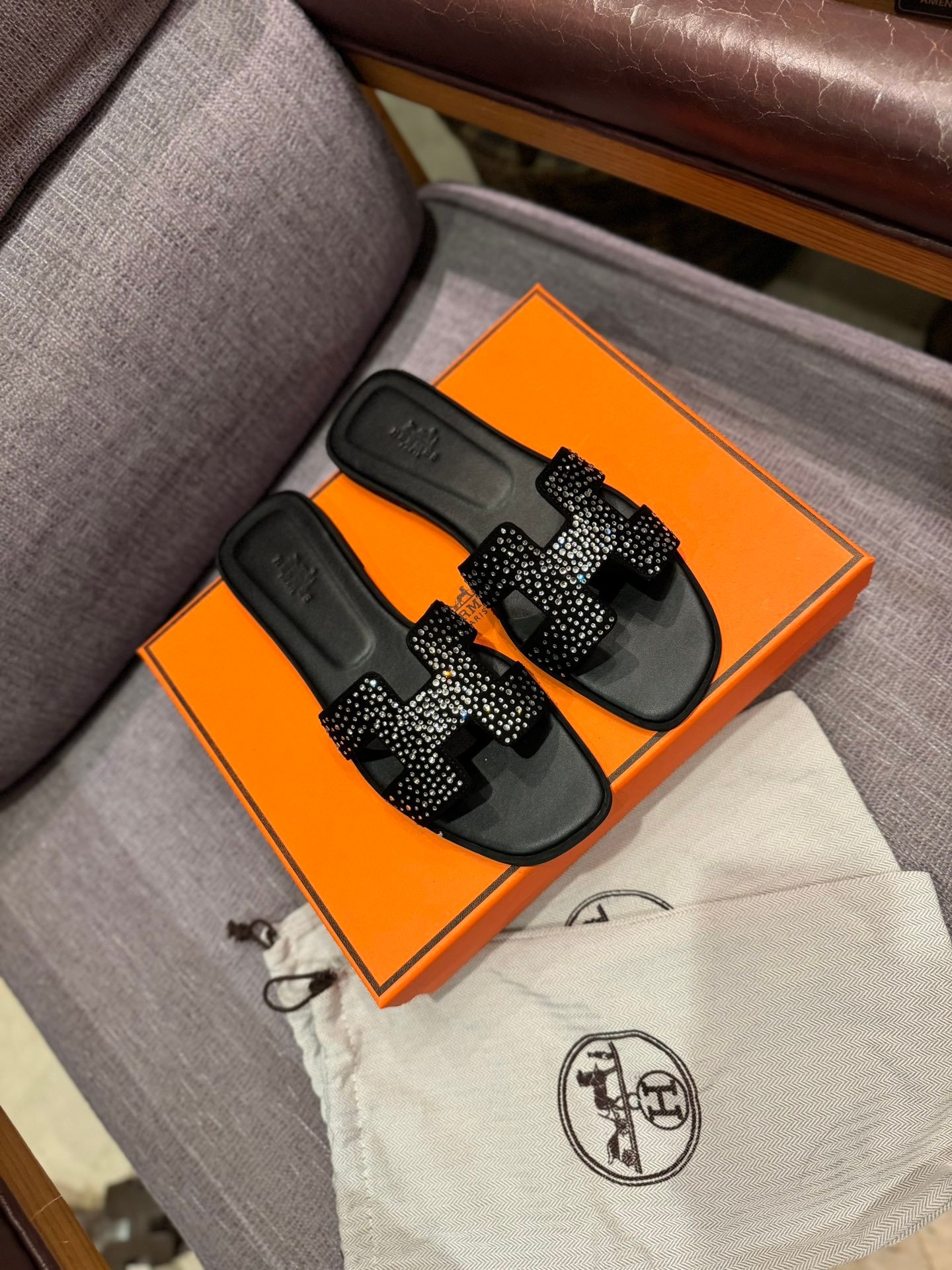 HM Oran Sandals Black Studded Leather - Slides