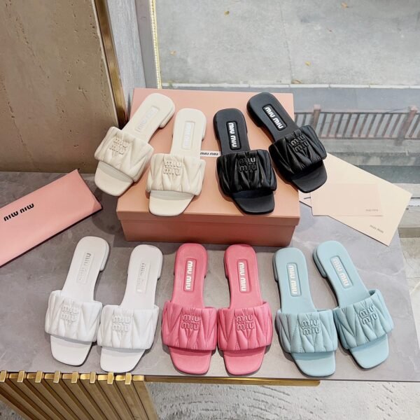 MIU Matelassé Nappa Leather Slides - Slides