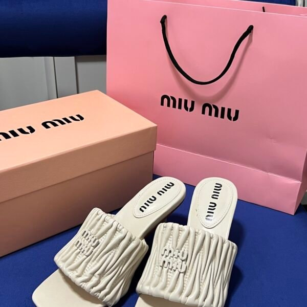 MIU Matelassé Leather Mules - Heels