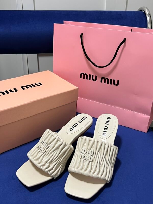 MIU Matelassé Leather Mules – Heels – Red