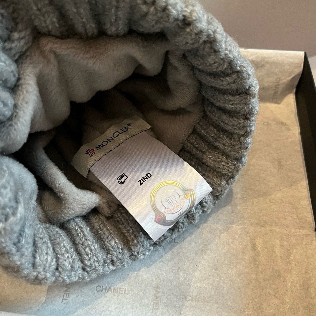 MCL Cable Knit Pom Pom Beanie Grey Wool - Hat - Image 6