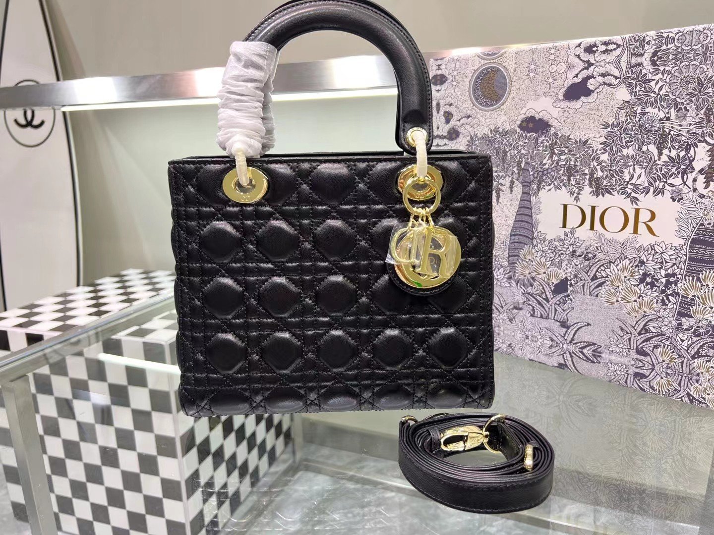 CD Lady CD Small Black Cannage Leather - Bag