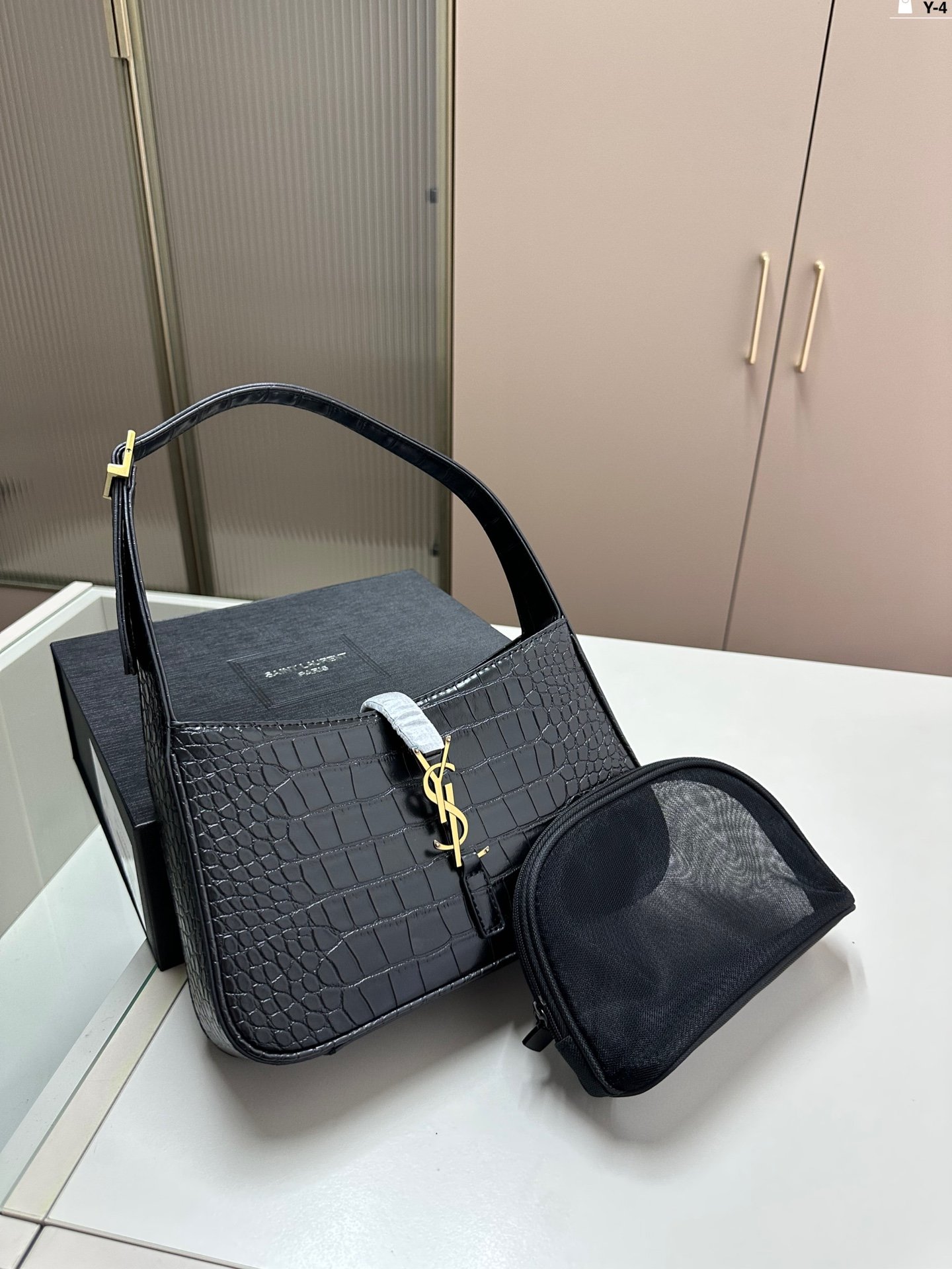 YSL Le 5 à 7 Hobo Beige/Black/White Leather - Bag - Image 5
