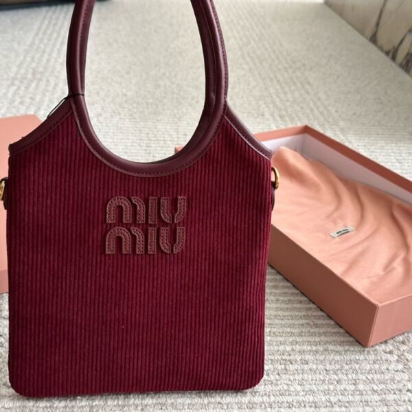 MIU Corduroy Top Handle Burgundy, Brown, Beige Corduroy - Bag