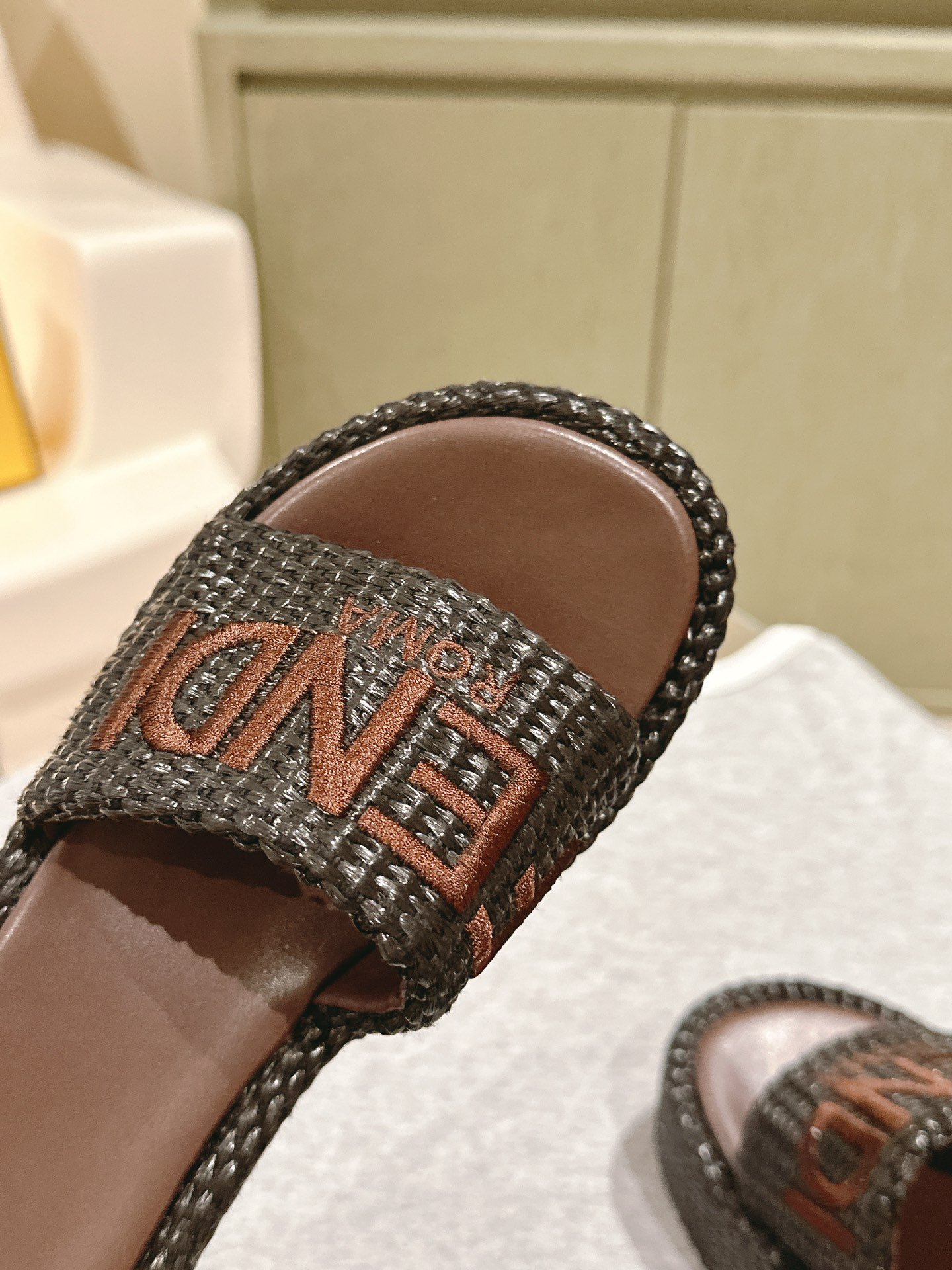 FD Colibri Wedge Slides Black Raffia - Slides - Image 6