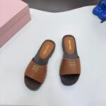 MIU Logo Slides Brown Leather – Slides