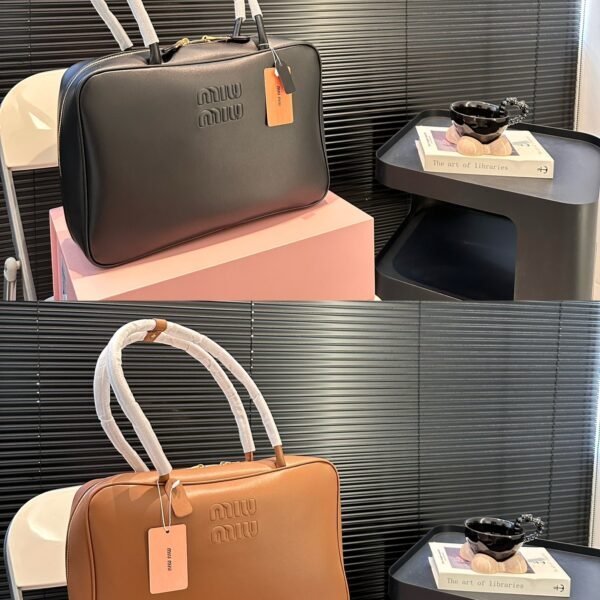 MIU Wander Matelassé Black/Brown Leather - Bag