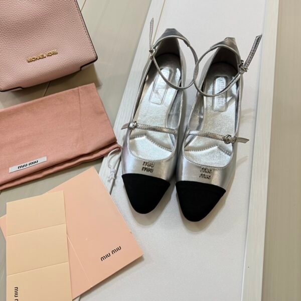 MIU Cap Toe Ballerina Silver/Black - Shoes