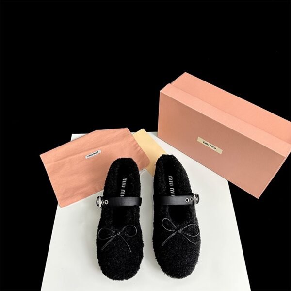 MIU Furry Ballet Flats Black - Shoes