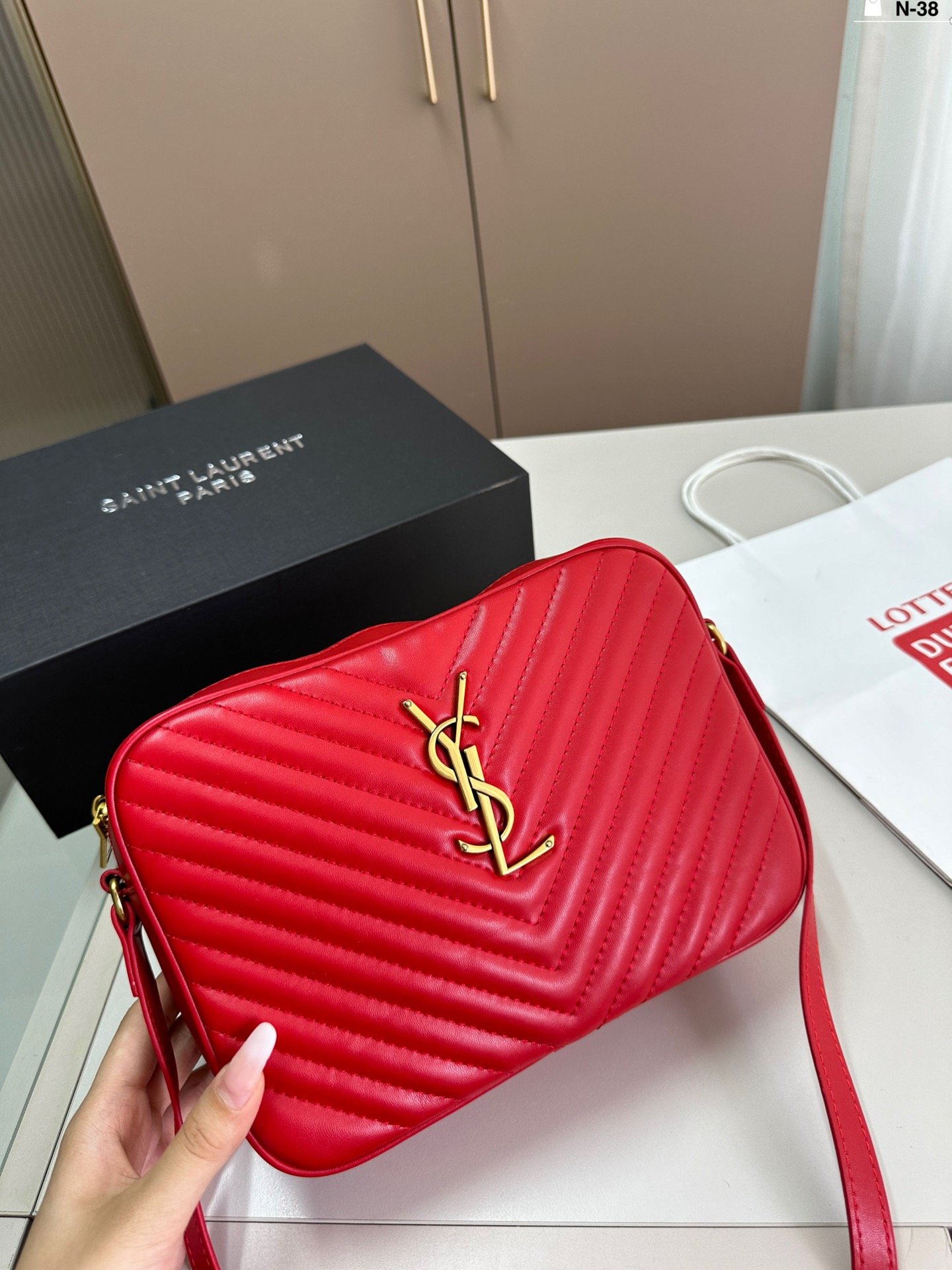 YSL Lou Camera Bag White, Red, Black Leather - Bag - Image 2