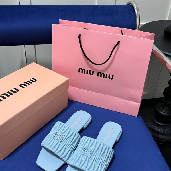 MIU Matelassé Nappa Leather Slides - Slides