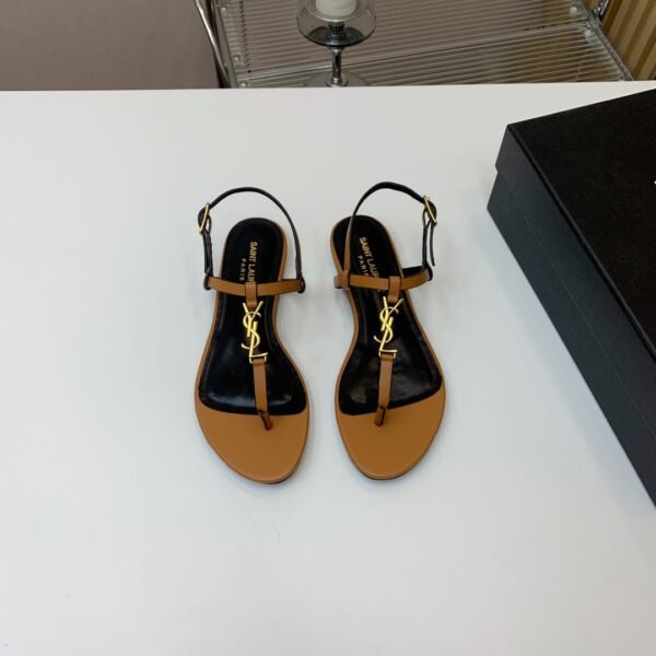 YSL Cassandra Flat Sandals Tan Leather - Sandals