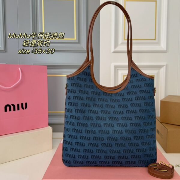 MIU Denim Canvas Tote Blue Denim - Bag