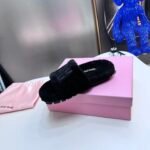 MIU Fuzzy Logo Slippers Black – Slides