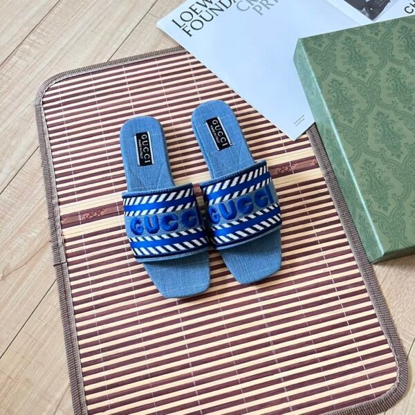 GG GG Denim Slide Sandals - Slides
