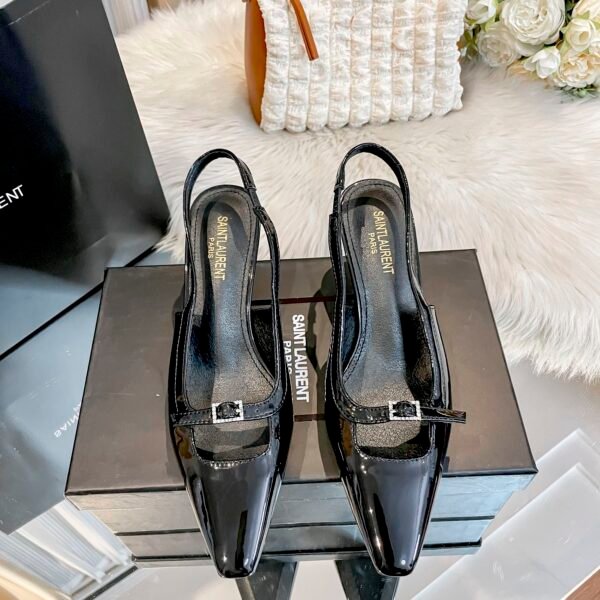 YSL Opyum Slingback Pumps Black Patent Leather - Heels