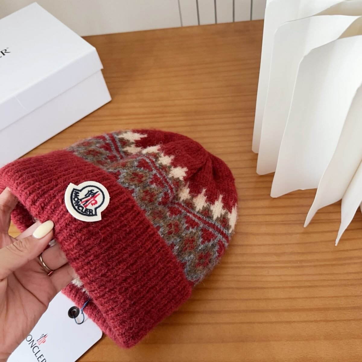 MCL Fair Isle Beanie Red Wool – Hat — 4
