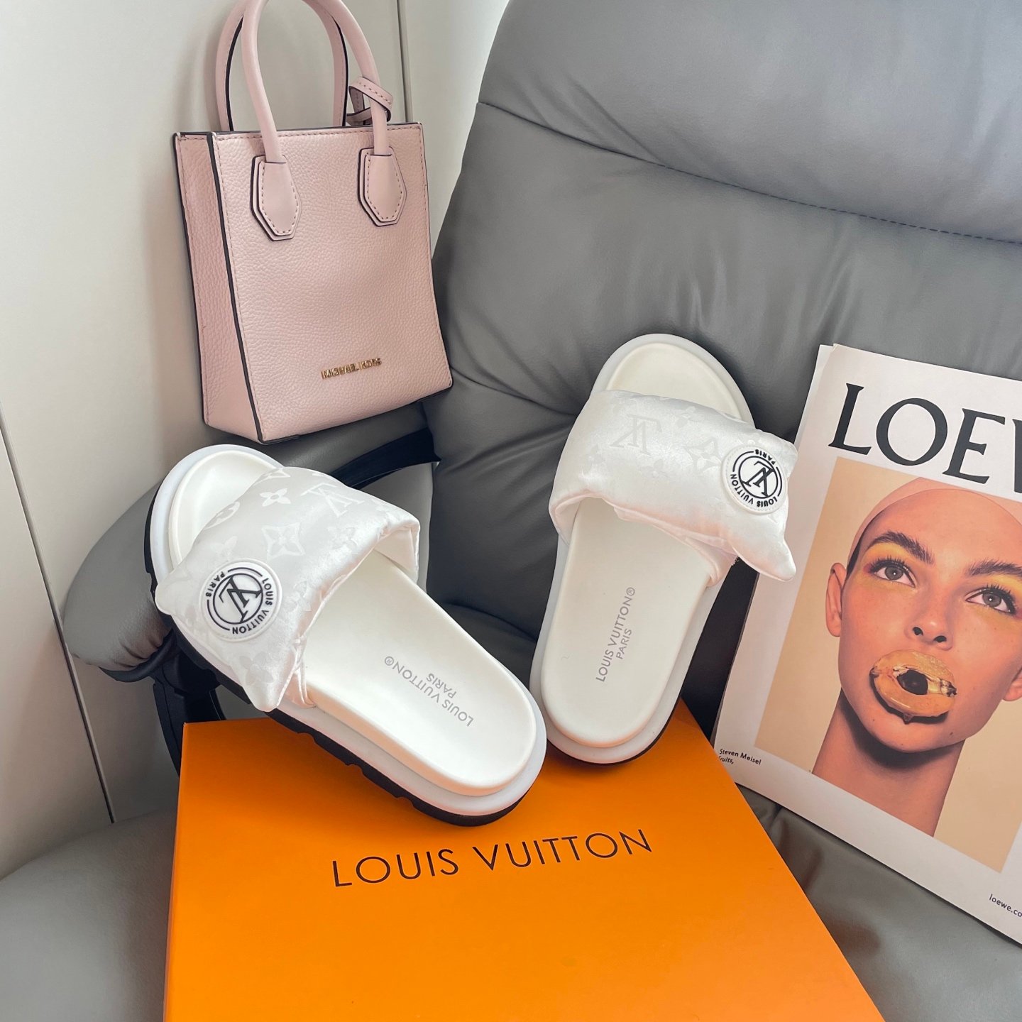 LV Pool Pillow Comfort White Monogram - Slides - Image 5