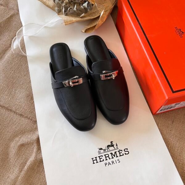 HM Kelly Buckle Mules Black Leather - Shoes