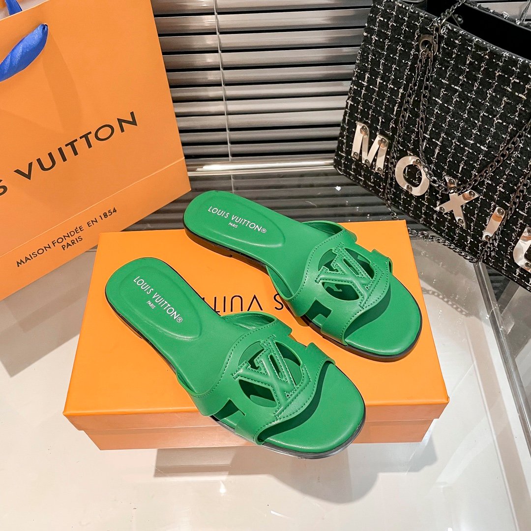 LV Paseo Flat Comfort Mule Green Leather - Slides - Image 2