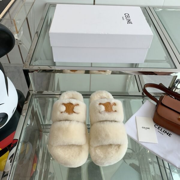 CEL Triomphe Shearling Slides Cream Shearling - Slides