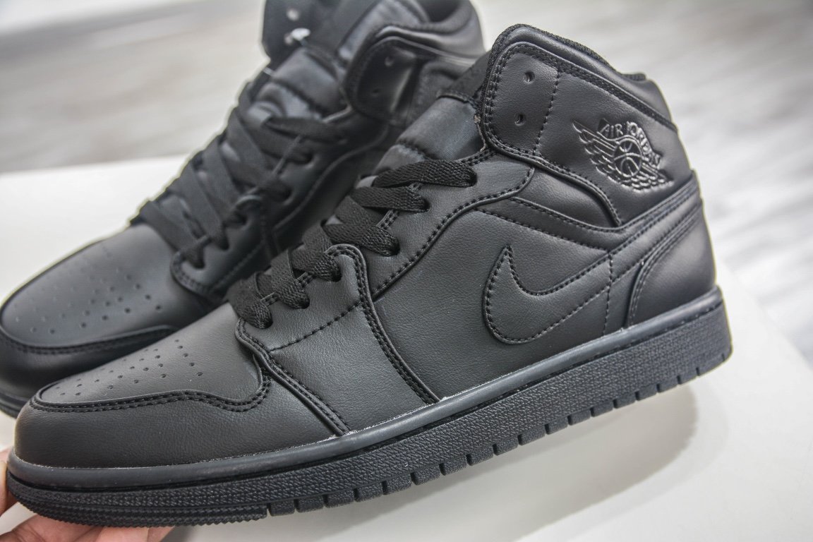 NK Air Jordan 1 Mid Triple Black Black Leather - Sneakers - Image 7