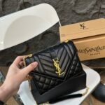 YSL Envelope Chain Wallet Black Leather – Bag – Gold