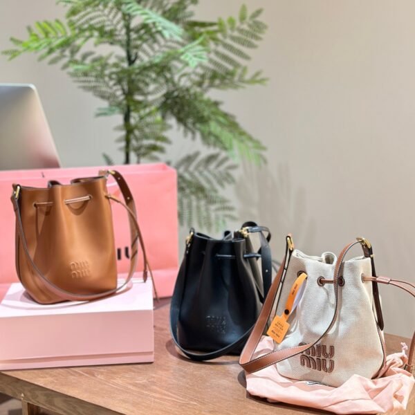 MIU Wander Matelassé Bucket Bag Beige Canvas - Bag