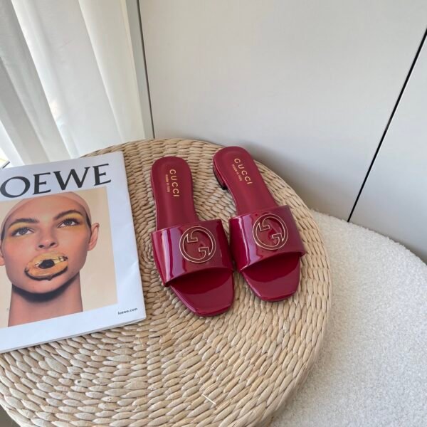 GG Double G Patent Leather Slides Red - Slides