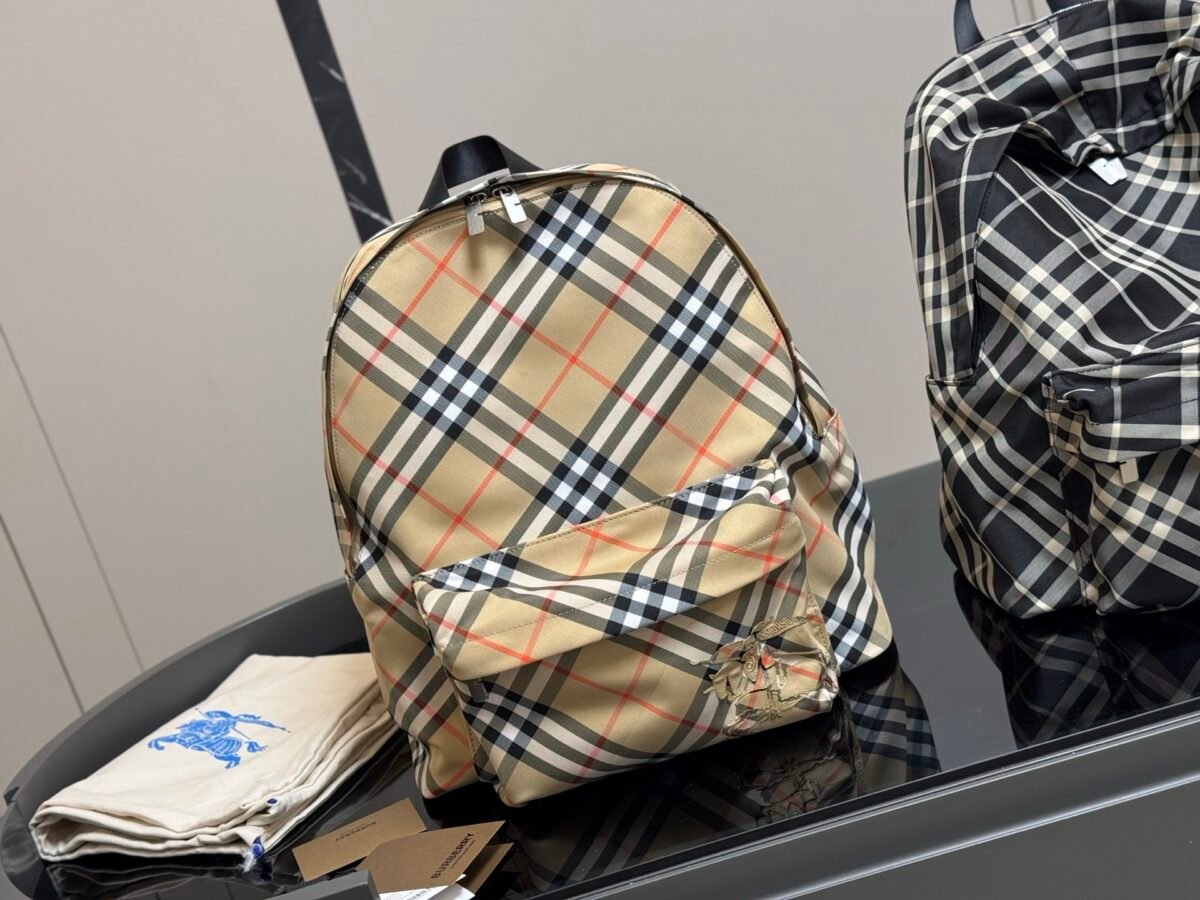 BBR Vintage Check Backpack Beige Check – Zaino – Rosso — 2
