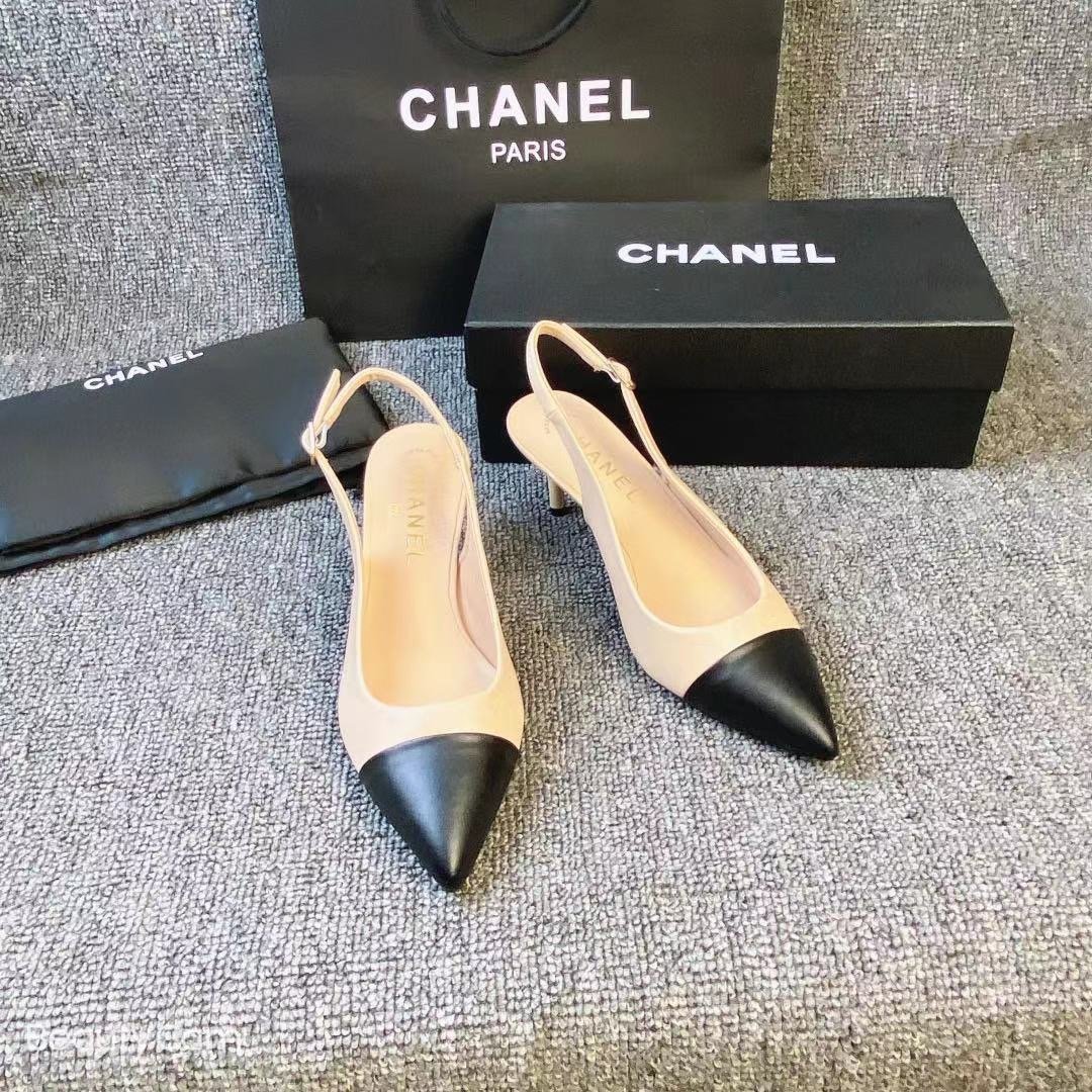 CC Slingback Pumps Beige/Black Leather - Heels - Image 4