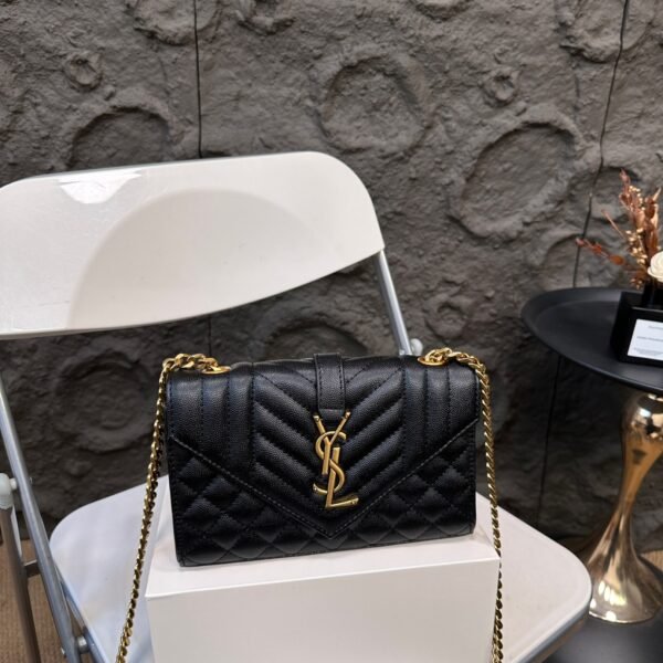 YSL Envelope Chain Wallet Black Leather - Bag