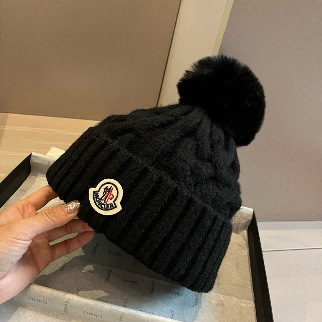 MCL Pom Pom Beanie Black Knit - Hat - Image 3