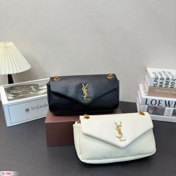 YSL Envelope Chain Bag Black/White Leather - Bag